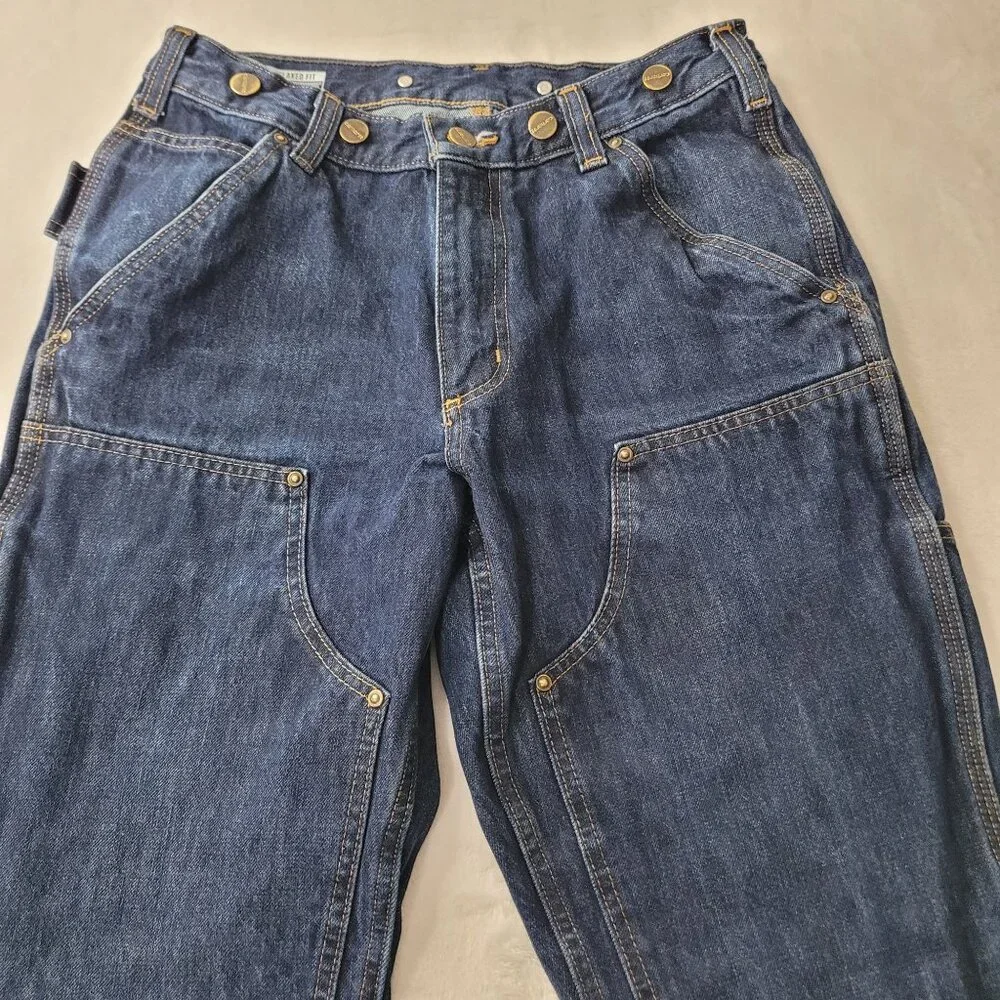 Carhartt Men Double Knee Relaxed Fit Carpenter Blue Denim Logger Jean Size 30X32